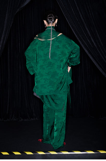 M essential Mackay designer Jacquard dense stand string neck top dress skirt pant set - Asaha