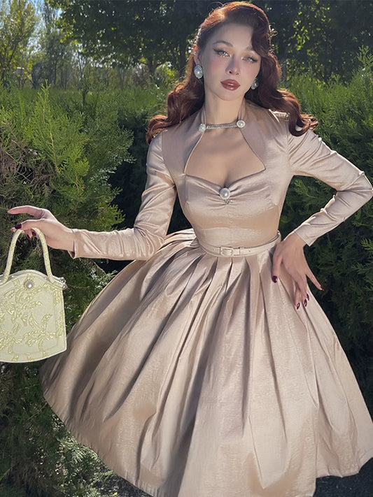 le palais vintage autumn and winter  flash diamond pearlescent long-sleeved slim tutu skirt-NINU