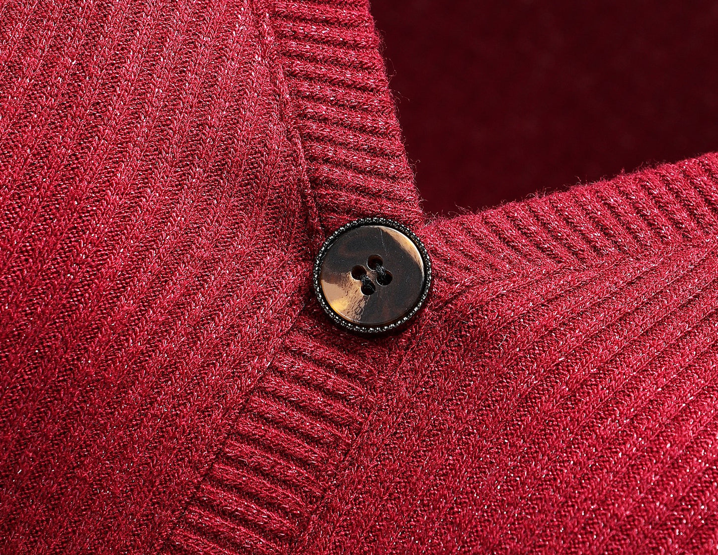 WANGXO | Double-Woven Crushed Silver Silk Knit V-Neck Slim-Fit Top-YANI.