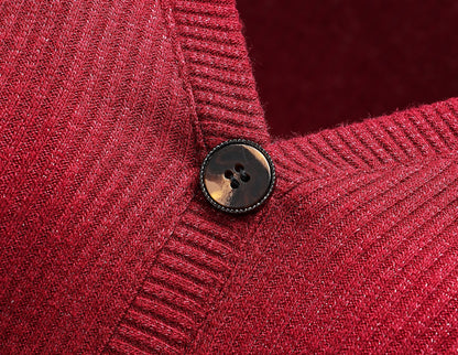 WANGXO | Double-Woven Crushed Silver Silk Knit V-Neck Slim-Fit Top-YANI.