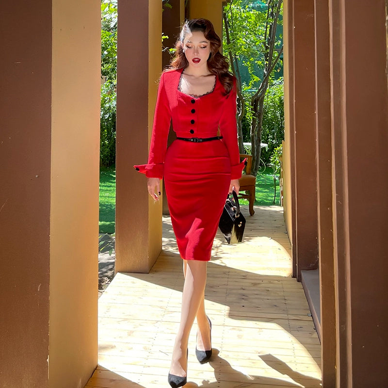 Le palais vintage red skirt  + crop jacket suit set - Manui
