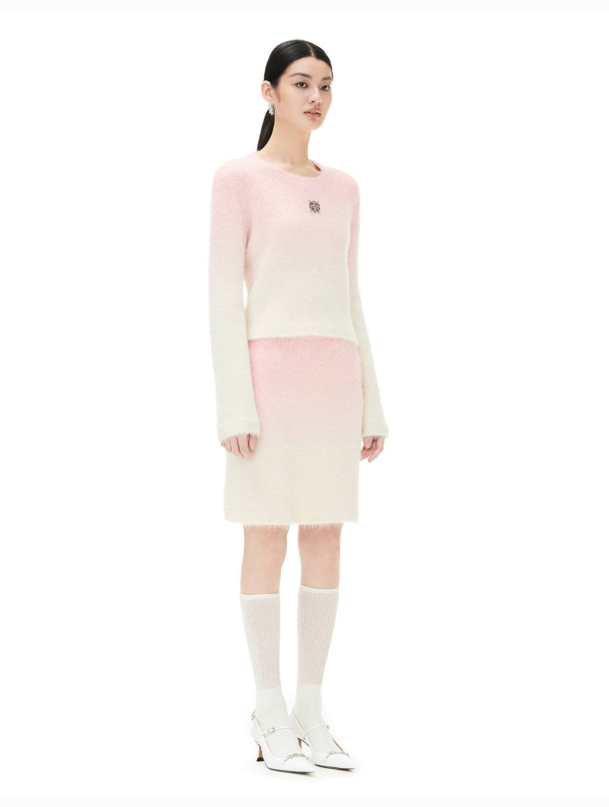 YES BY YESIR Barbie pink ombre Dream alpaca knit skirt top- Liowwa