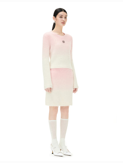 YES BY YESIR Barbie pink ombre Dream alpaca knit skirt top- Liowwa