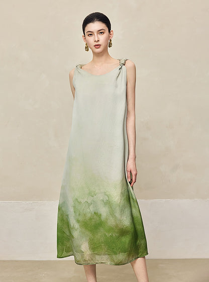 HECO Ink Dye Twisted Chiffon Slip Midi Sleeveless Dress Women - CARRY.