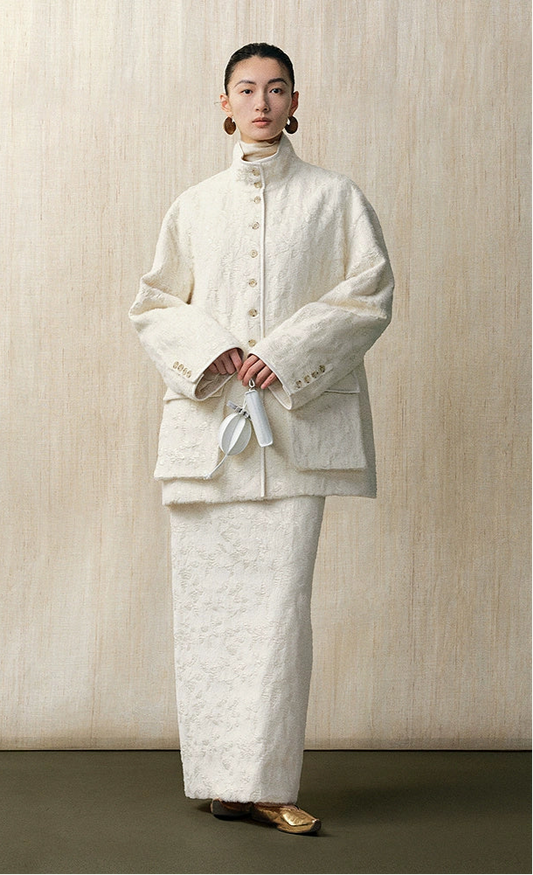 ZHUCHONGYUN white floral print large pocket loose jacket-LANA.