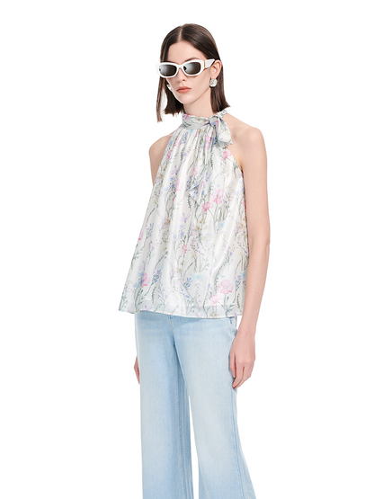 YES BY YESIR | Ye Qians Sprinkled Silver Floral Lace-Up Top with Dreamlike Garden Detail -SERENITA