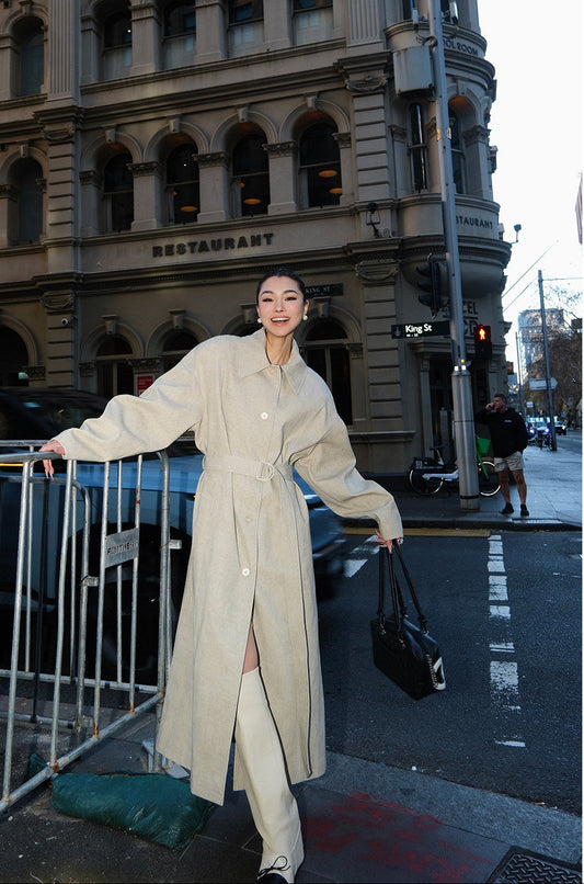 MEI SANGUAN lace-up long trench coat - ASTER