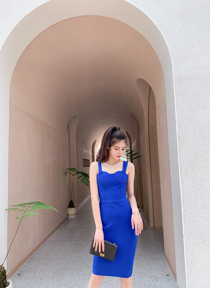 DOLLY Elegant V-Neck Sleeveless Tube Top Body Hug Midi Party Dress-KASIE