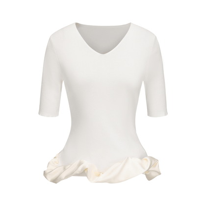 ATELIER MISS LU Hem Cloud Surround Stitching V-Neck Knitted Top - FLOD.