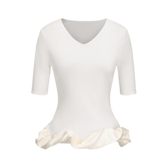 ATELIER MISS LU Hem Cloud Surround Stitching V-Neck Knitted Top - FLOD.