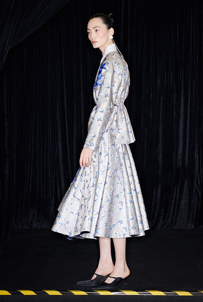 M essential Mackay designer butterfly dance jacquard blue vine and butterfly coat - WEST.