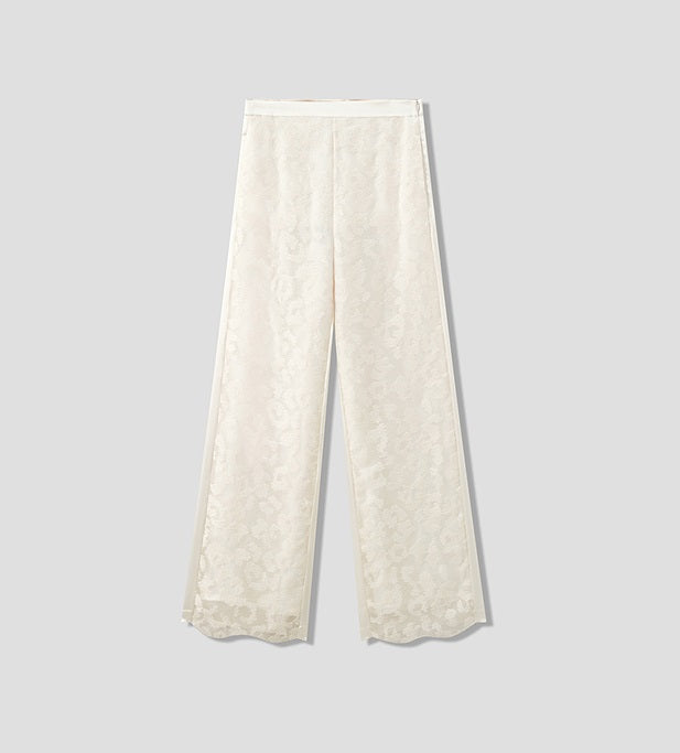 COMME MOI Silk Embroidered Panelled Straight white Pants - ISAIAH.