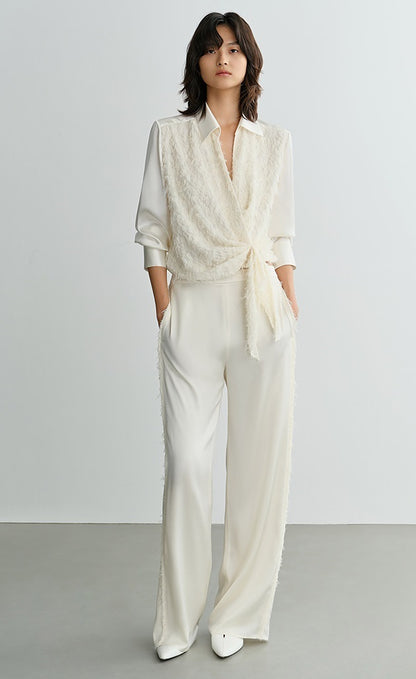 COMME MOI Lu Yan designer's new texture splicing satin straight-leg pants  -FAITH.
