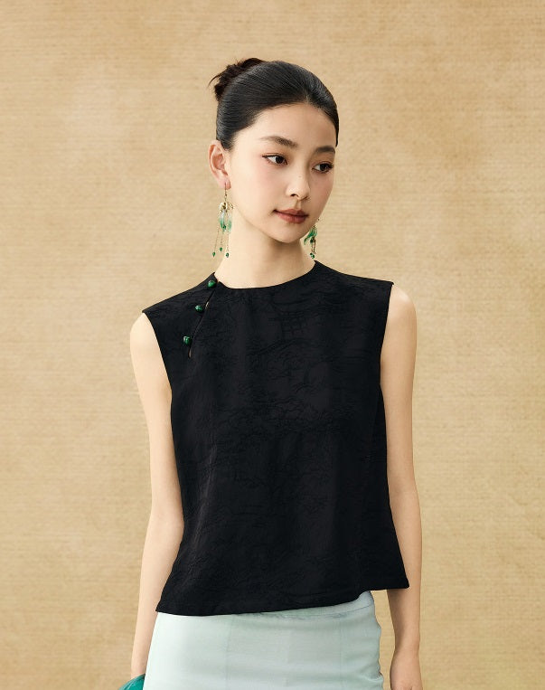 HECO Chinese Diagonal Jacquard Round Neck Vest - HOVER.