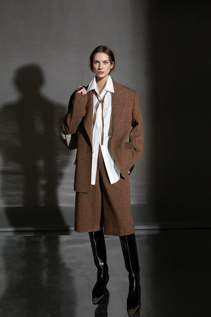 PIAOIN Retro Blazer Wool Jacket Women's Niche Suit Top Commuter Versatile- BEX