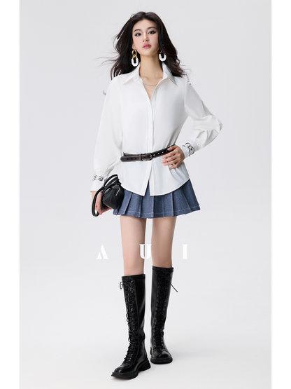 AUI  Lapel Jacket Short Jacket Pleated Skirt Two-Piece Set -  Ha-Jun