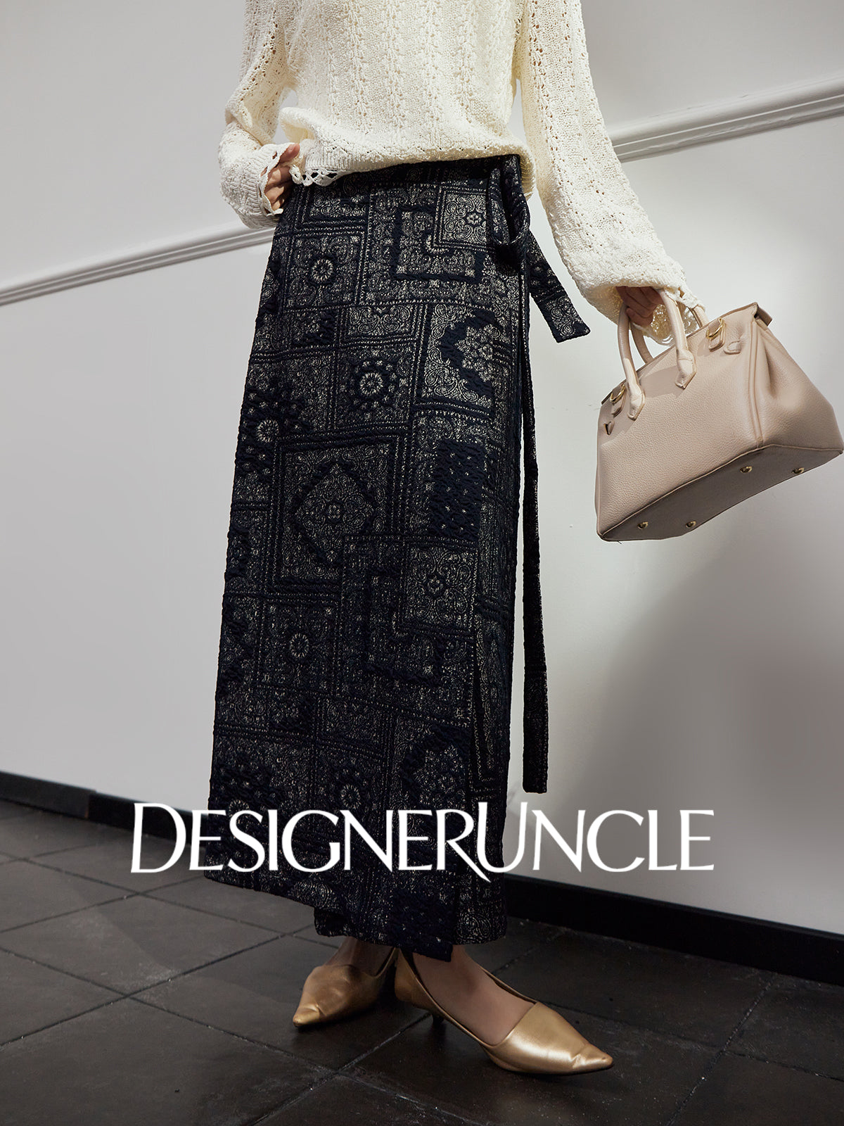 DGU|Dark Blue Printed Retro Lazy Style Design High-waisted A-Line Skirt - Antonio.