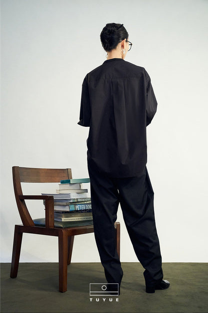 TUYUE Black Weave Organ Pleated Long Sleeve Shirt - ADELE.