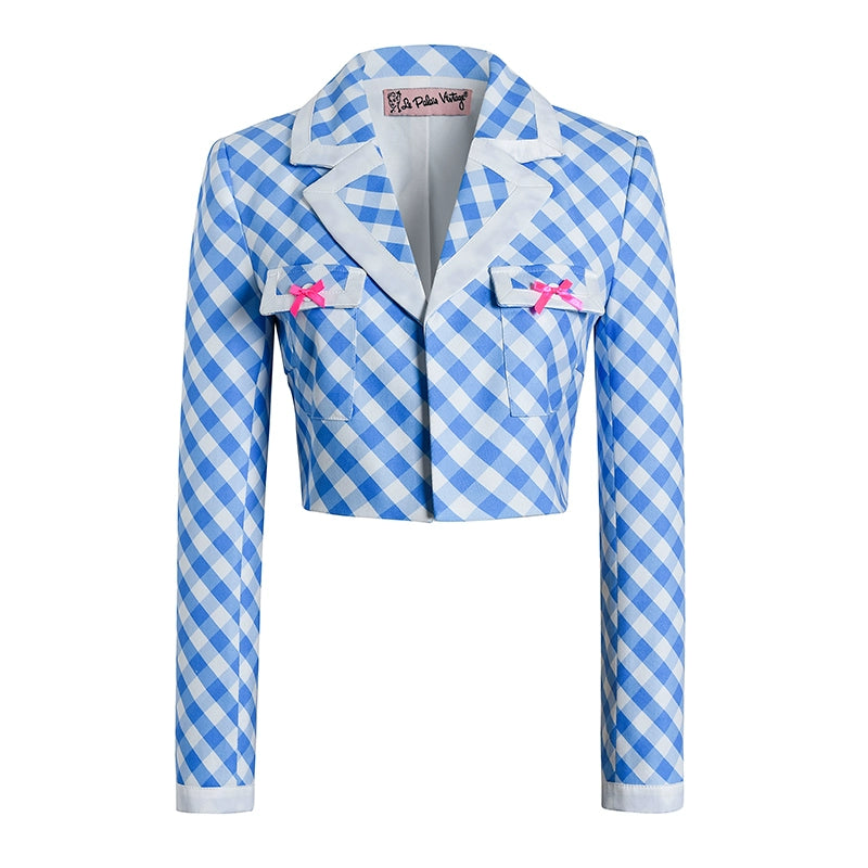 Le Palais  Blue Plaid Small Fragrance Thin Short Coat + Short Skirt- Yuno