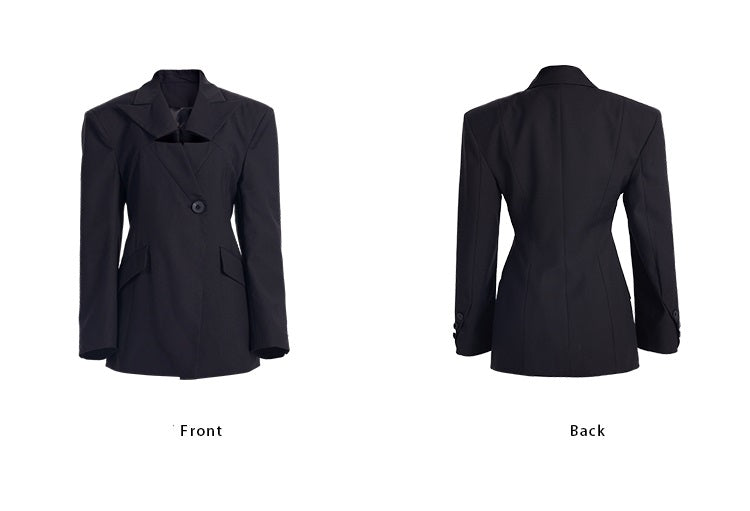 TINY IN casual black cut-out collar waist coat-SYAD