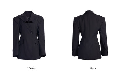 TINY IN casual black cut-out collar waist coat-SYAD