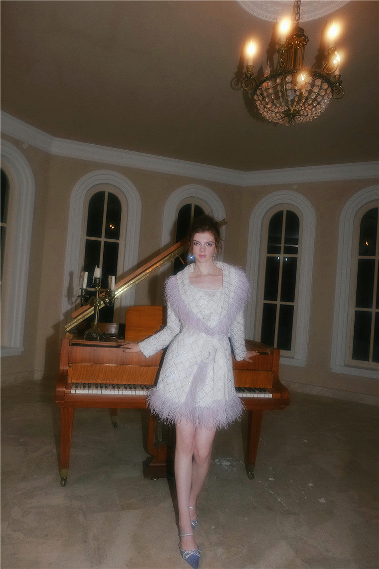 Wardrobes by Chen Light Luxury Long Sleeve Feather Woolen Coat-May