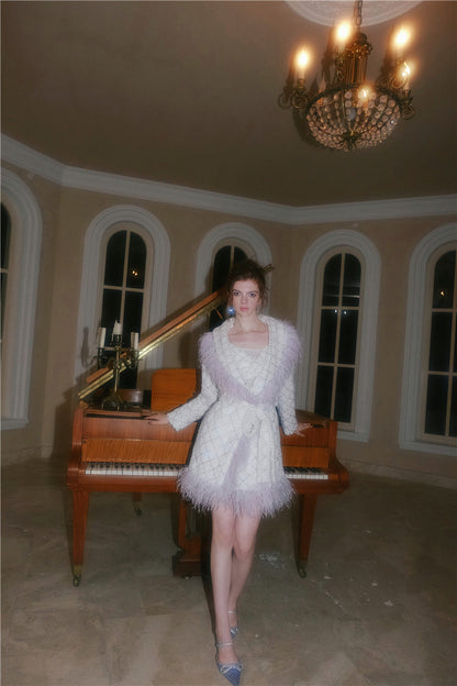 Wardrobes by Chen Light Luxury Long Sleeve Feather Woolen Coat-May