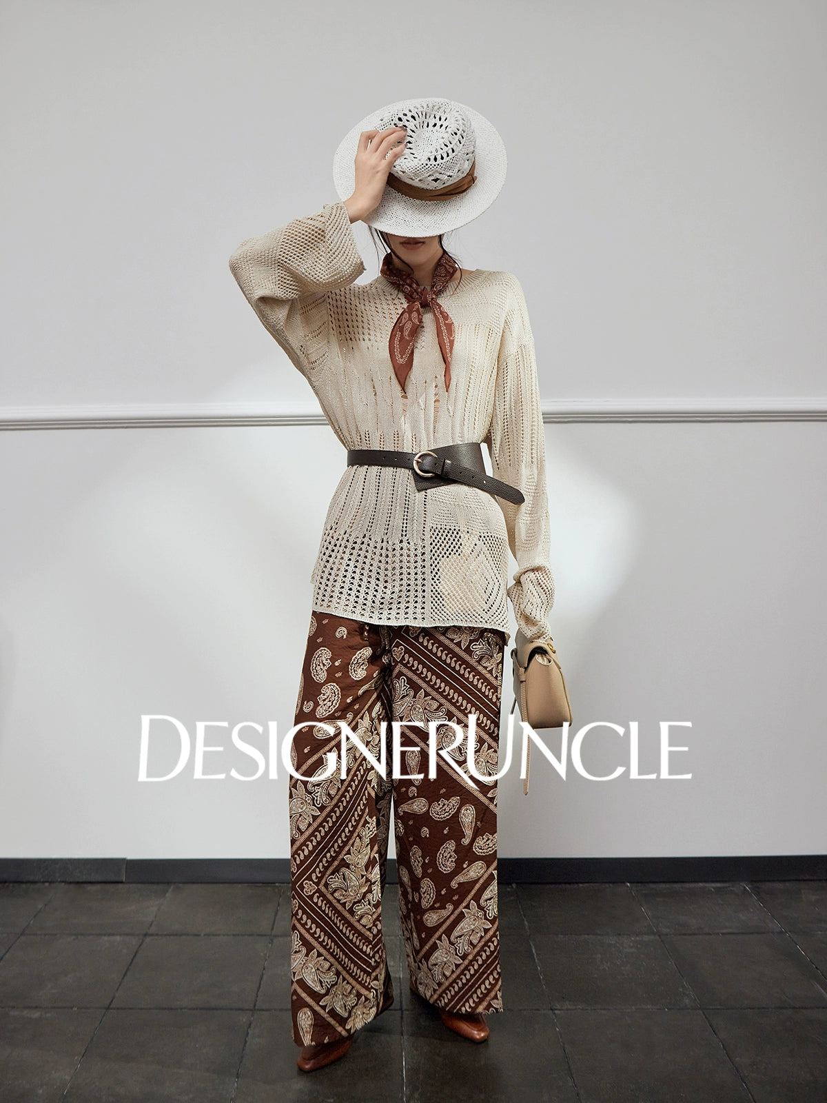DGU| Khaki Knitted Sweater Hollow Design Niche Loose Top - Felicia.