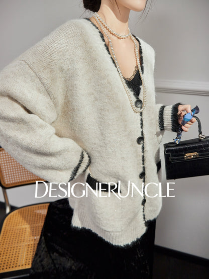 DGU "Twilight Snow" apricot new loose and lazy design knitted cardigan - NICK.