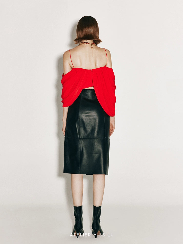 ATELIER MISS LU irregular draped design off-the-shoulder suspender top - KING.
