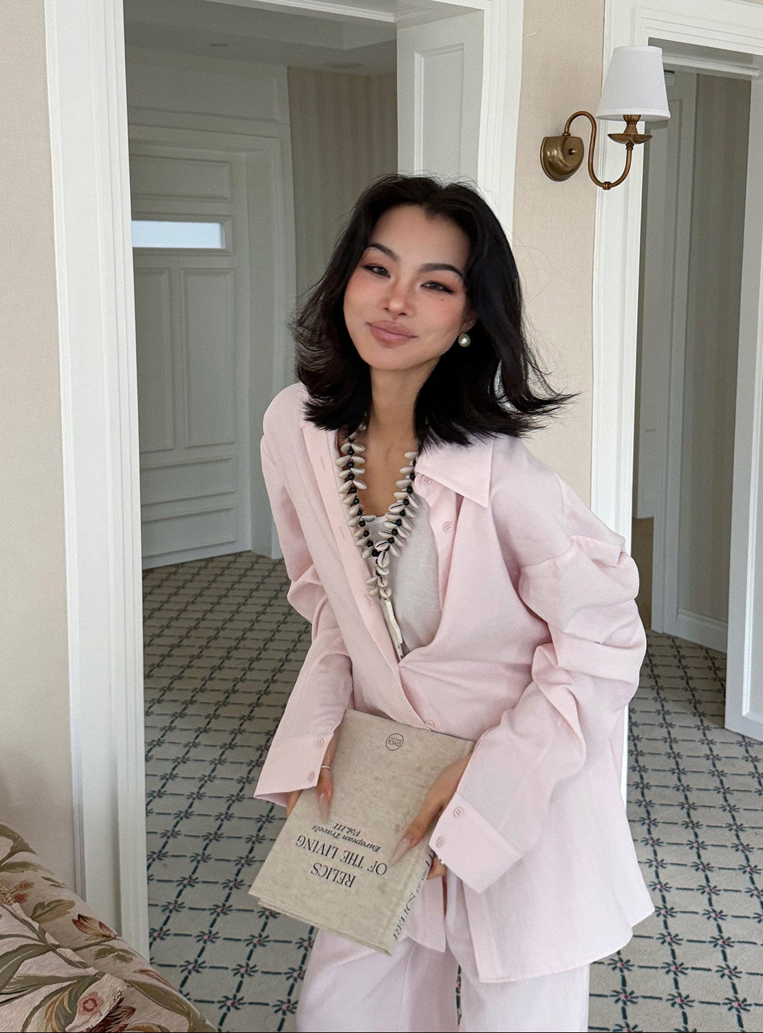 MEI SANGUAN Pink Oversized Shirt & Wide-Leg Pants Set - DAISY