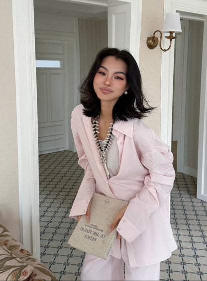 MEI SANGUAN Pink Oversized Shirt & Wide-Leg Pants Set - DAISY