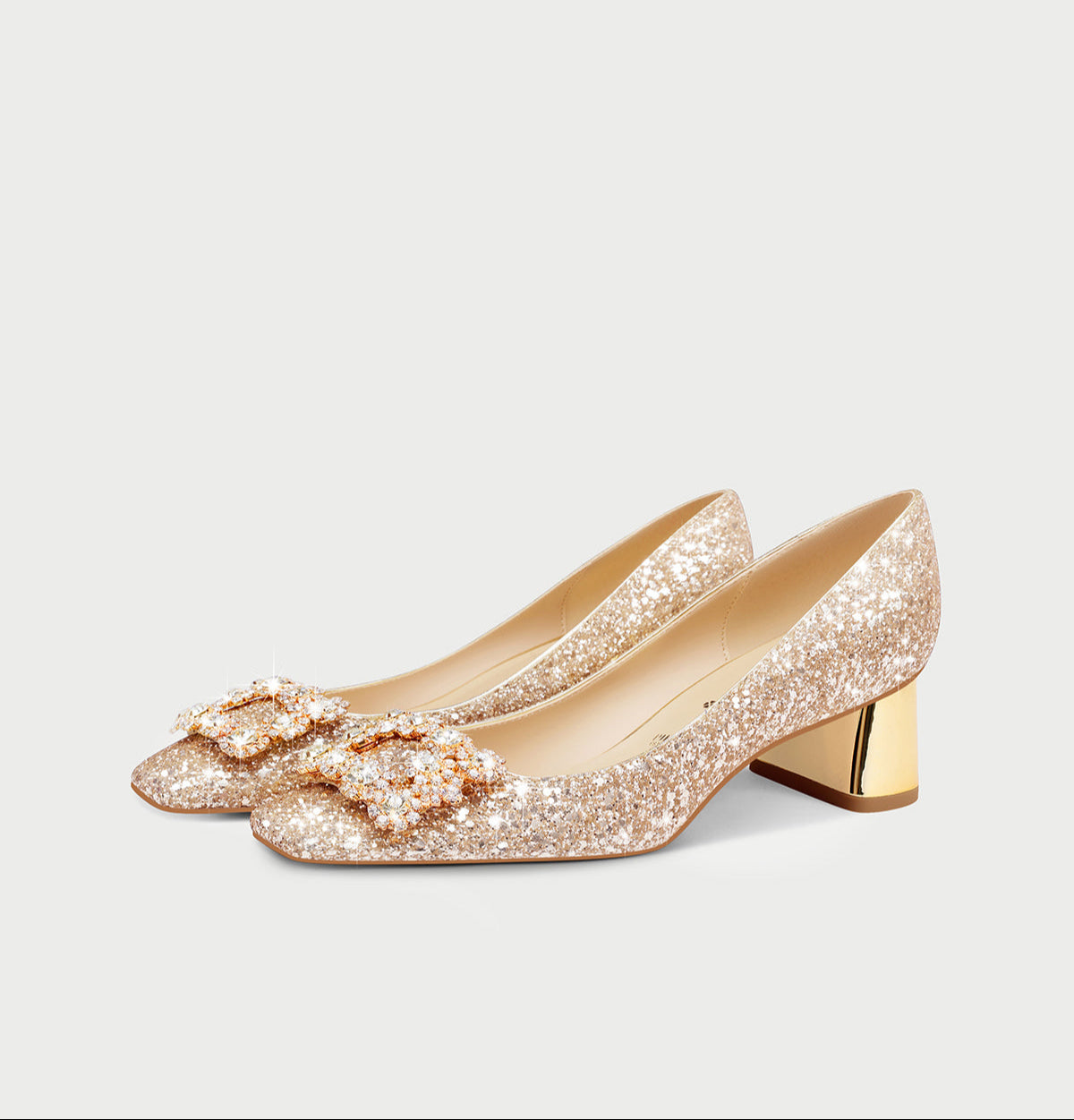 Pjjuu bridesmaid  wedding hexiu square toe block high Heels - LION