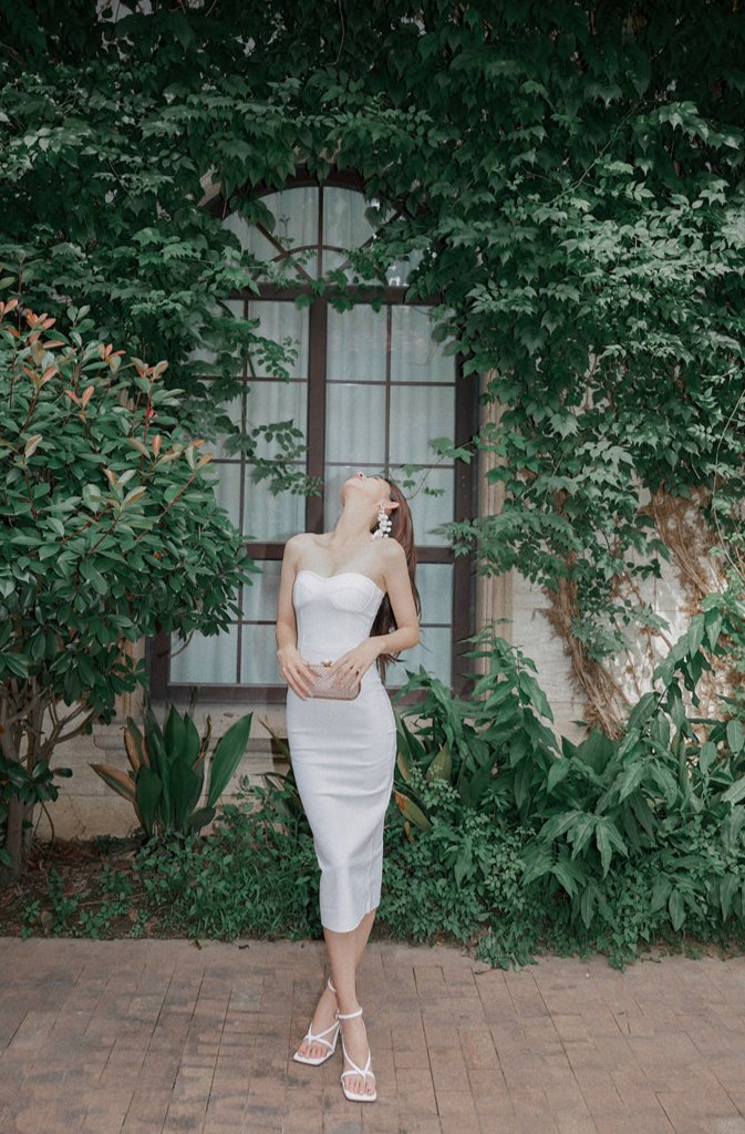 DOLLY Luxury White Simple Off Shoulder Tube Top Slim Fit Hip Hug Banquet Dress-BORA