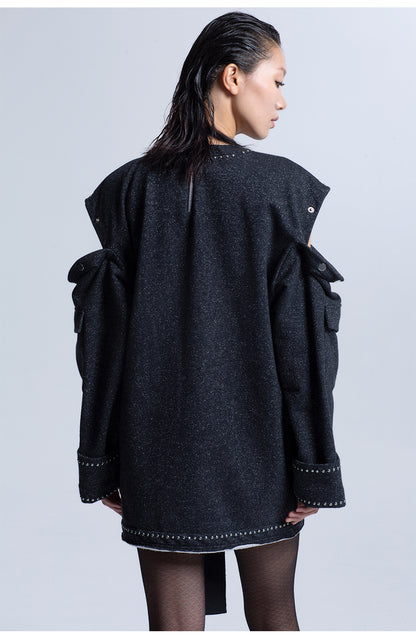 LEDI W Big pocket sweatshirt loose crew neck DRESS - Buol