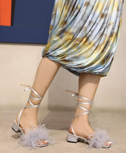 B-FEI Soft feather sandals Lace-up square heel -HANK.