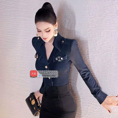 VJE denim women's shirt slim long-sleeved top - JACK.