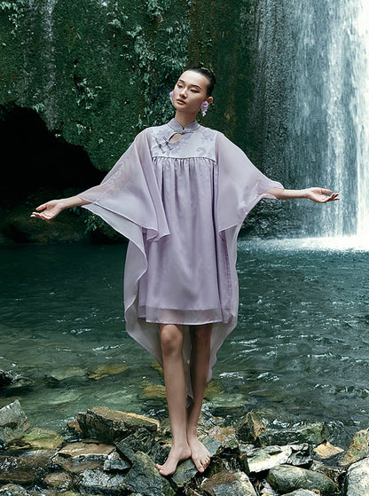 HECO [Feng Wu Clear Sleeves] New Chinese Standing Collar Buckle Flowing Dress- CLOAK.