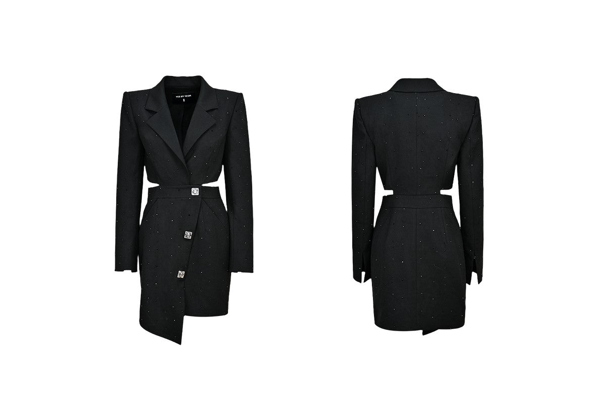 YES BY YESIR asymmetrical waistless suit dress - MENT.