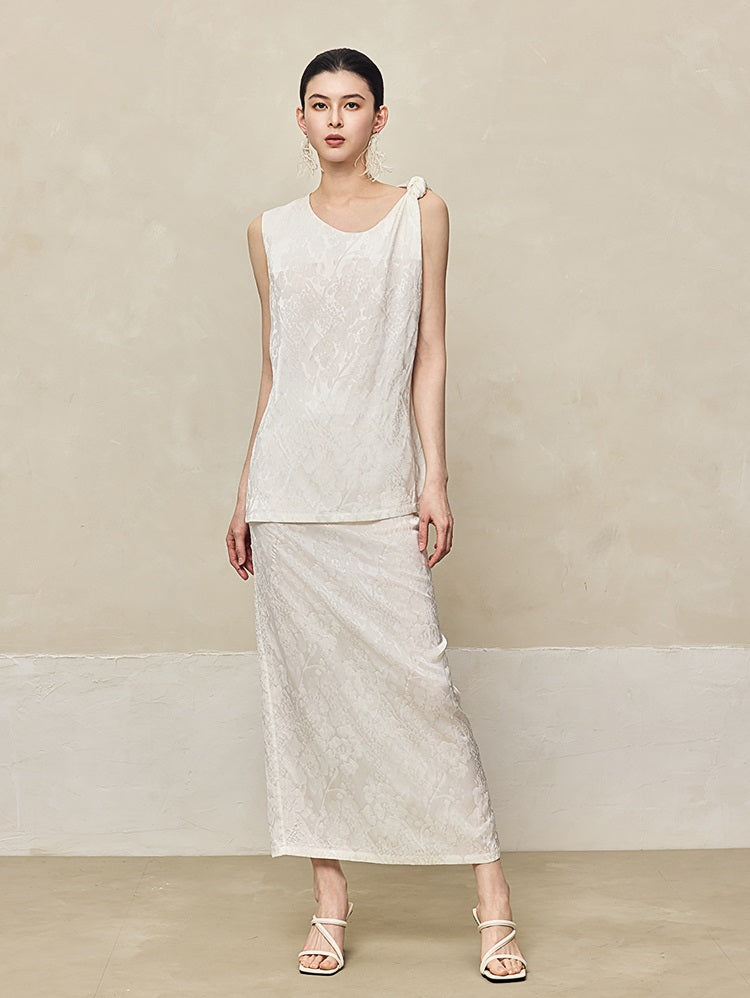 HECO Jacquard Acetic One-sided Kink White Red Black Top Woman - GOSPEL.