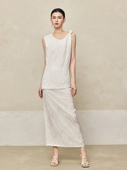 HECO Jacquard Acetic One-sided Kink White Red Black Top Woman - GOSPEL.