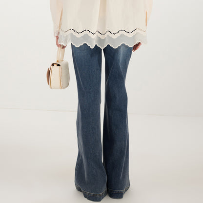 FAME Madeira Embroidered Denim Wide-leg Pants - JOSEPHINE.