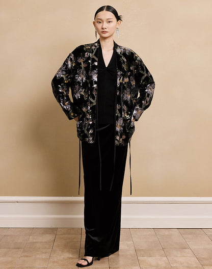 HECO velvet bottom plant embroidery sequin  JACKET - AMAYA.