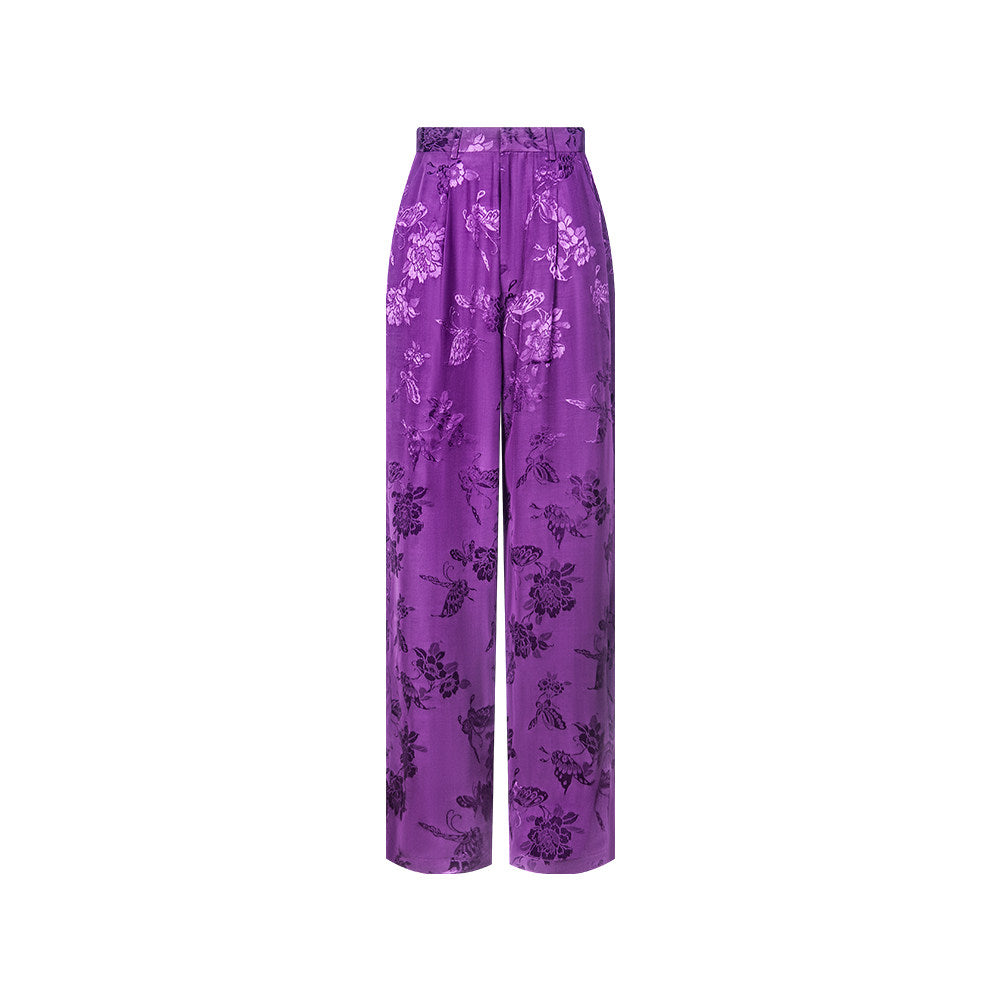 TUYUE Purple Jacquard Casual Straight-leg Pants - SAMUEL.