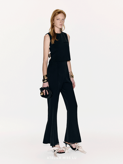 ATELIER MISS LU contrasting rabbit ears ribbon side cut-out sleeveless top - BANT.
