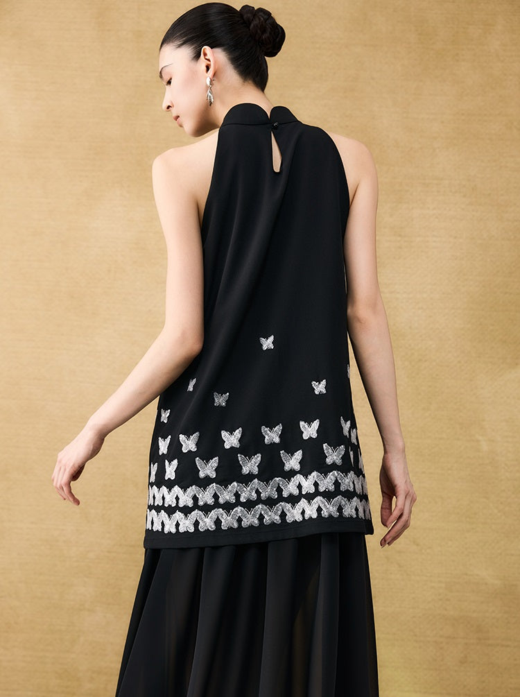 HECO Chinese butterfly sequin fake two-piece dress - CROWN.