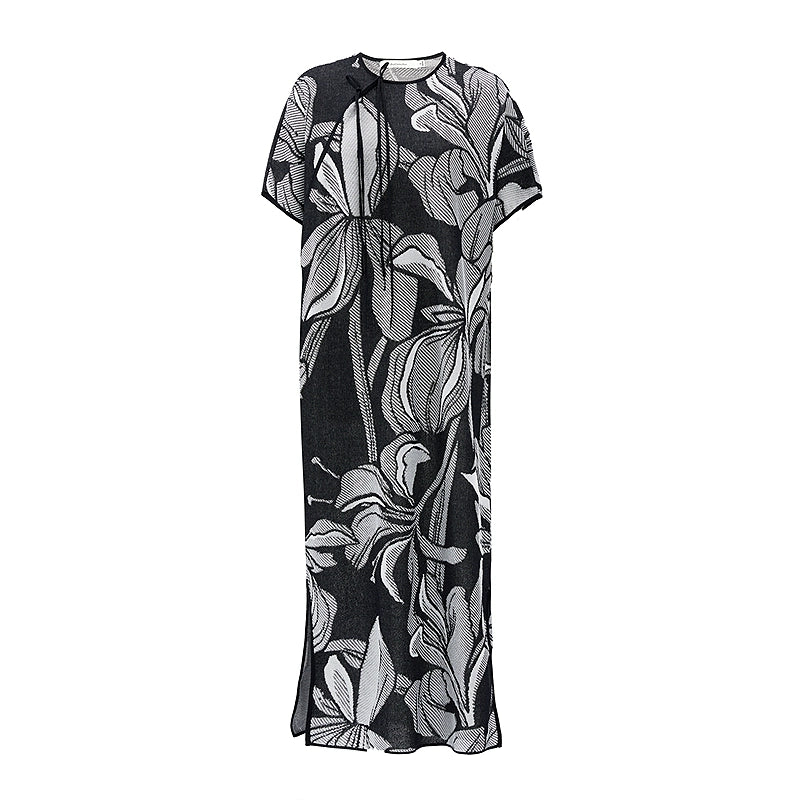 ZHUCHONGYUN Chinese diagonal placket black knit dress- NEZUKO.