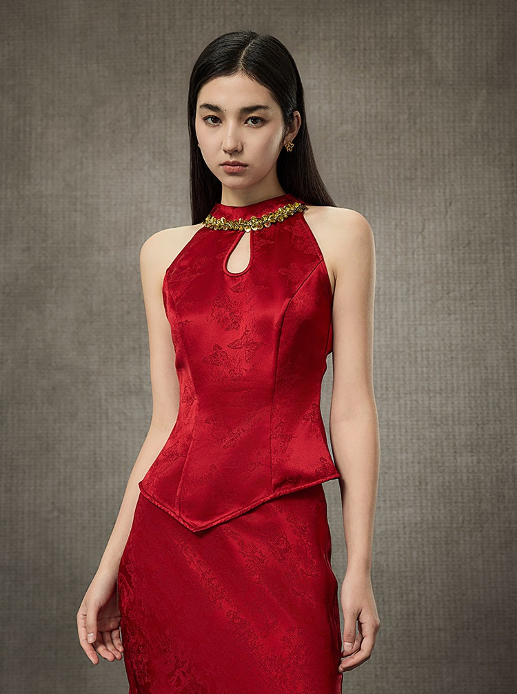 HECO Hollow Lace Temperament Off-the-shoulder Vest- WHOLE.