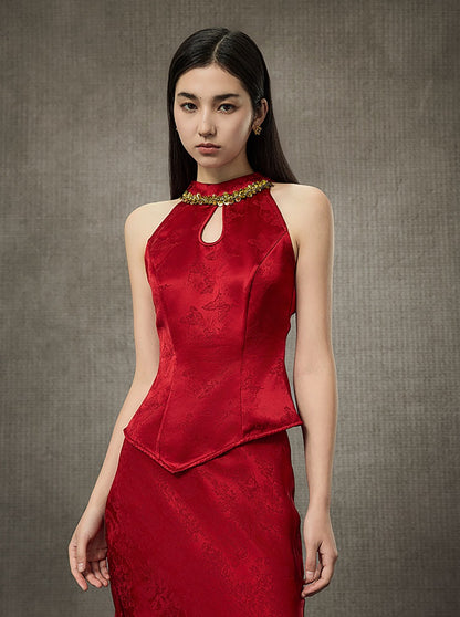 HECO Hollow Lace Temperament Off-the-shoulder Vest- WHOLE.