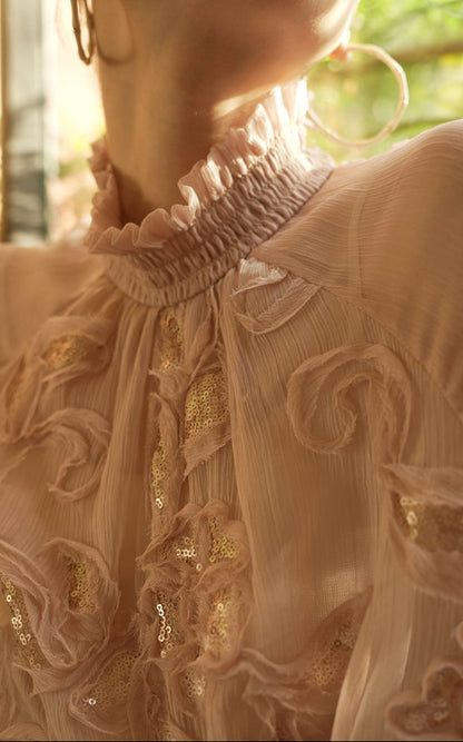 LE VENT&TES AILES Scarlet Mist Disc Sequin Tops Spring Long Sleeve Top - ANYA